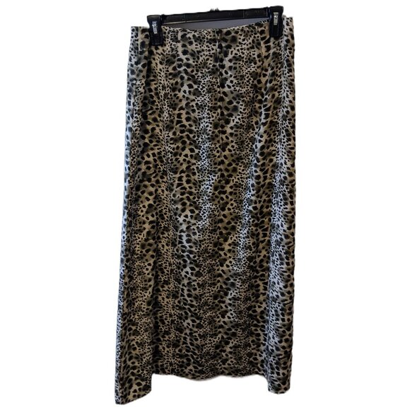 Vintage 90s Leopard Print Maxi Skirt Animal Slinky Long Grunge Green Black Sz M - Picture 4 of 6